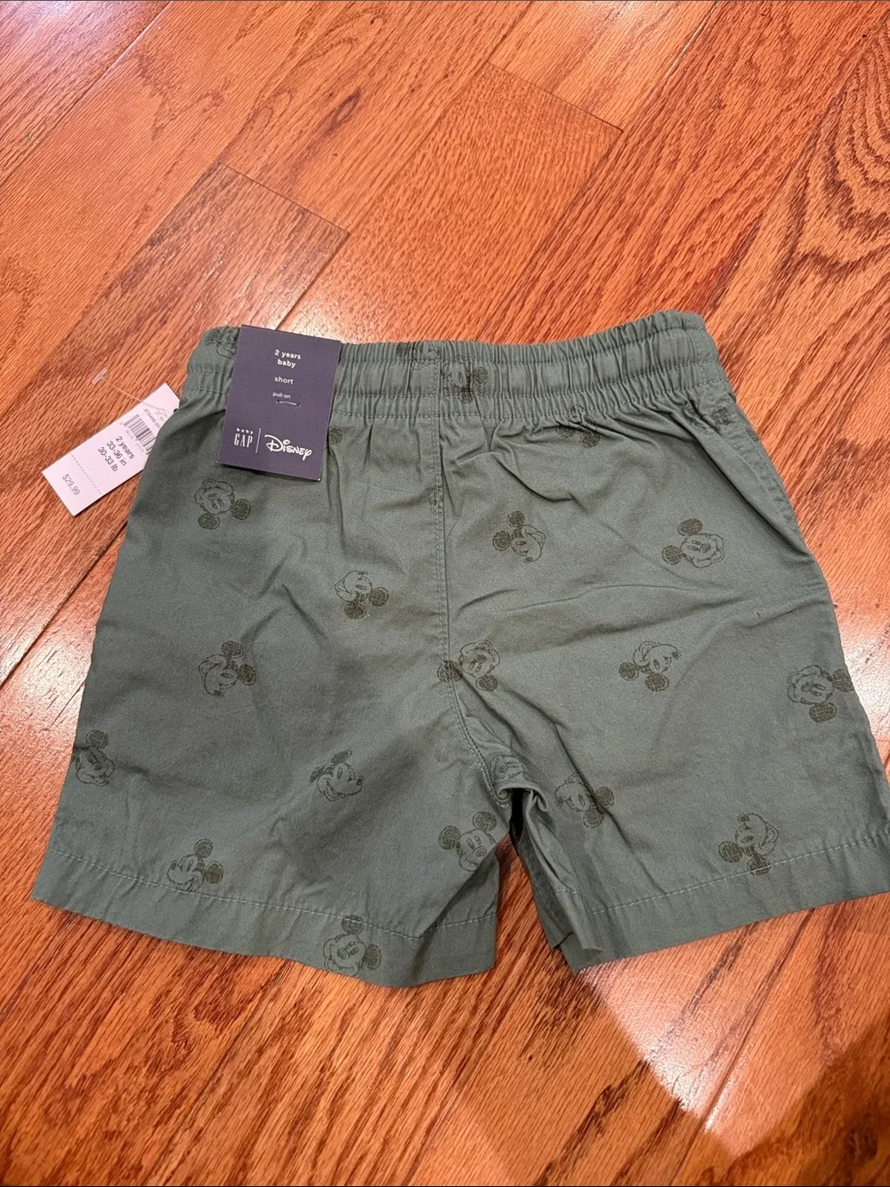 Green Mickey Mouse Print toddler Drawstring Shorts